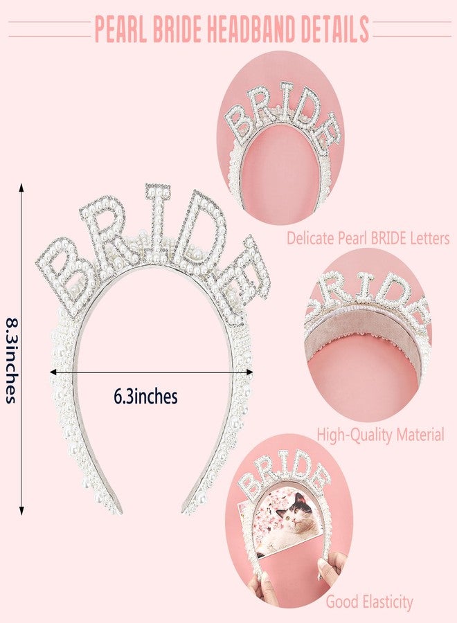 FEINIGESI Pearl Bride Headband with White Bridal Veil and Sash 3 In 1 Set for Bridal Shower Bachelorette Party Decorations Engagement Parties Gift Favors - Image 2